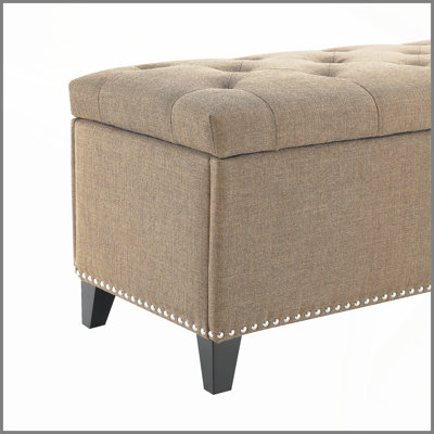 Repose-pieds de rangement 47,5 po, banc de rangement avec charnière de sécurité, repose-pieds capitonné en lin pour le salon, le vestibule, le couloir, le repose-pieds, soutien 500 lb - brun