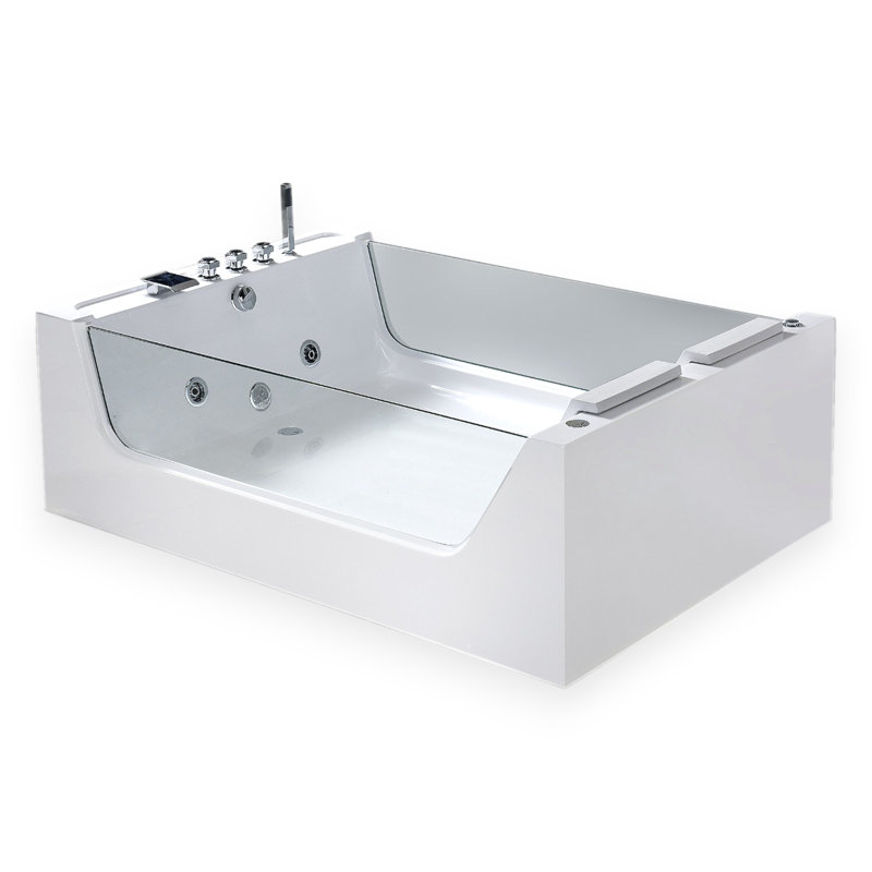 IRIS 67" x 47" 2-Person White Freestanding Whirlpool Bathtub with Dual Panoramic Glass Panels