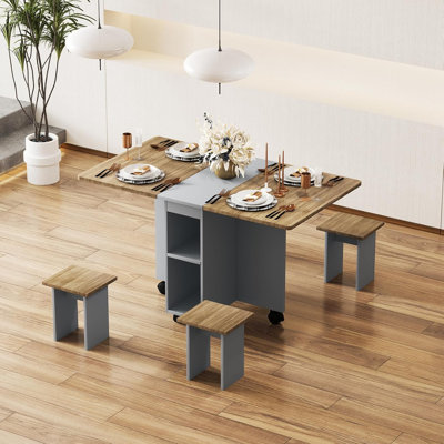 Table de salle à manger pliante avec 4 chaises, ensemble de 5 tables extensibles