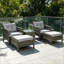 Ensemble de conversation pour patio 5 pièces en osier rotin avec 2 chaises rembourrées, 2 repose-pieds et table basse en verre trempé-2115011491