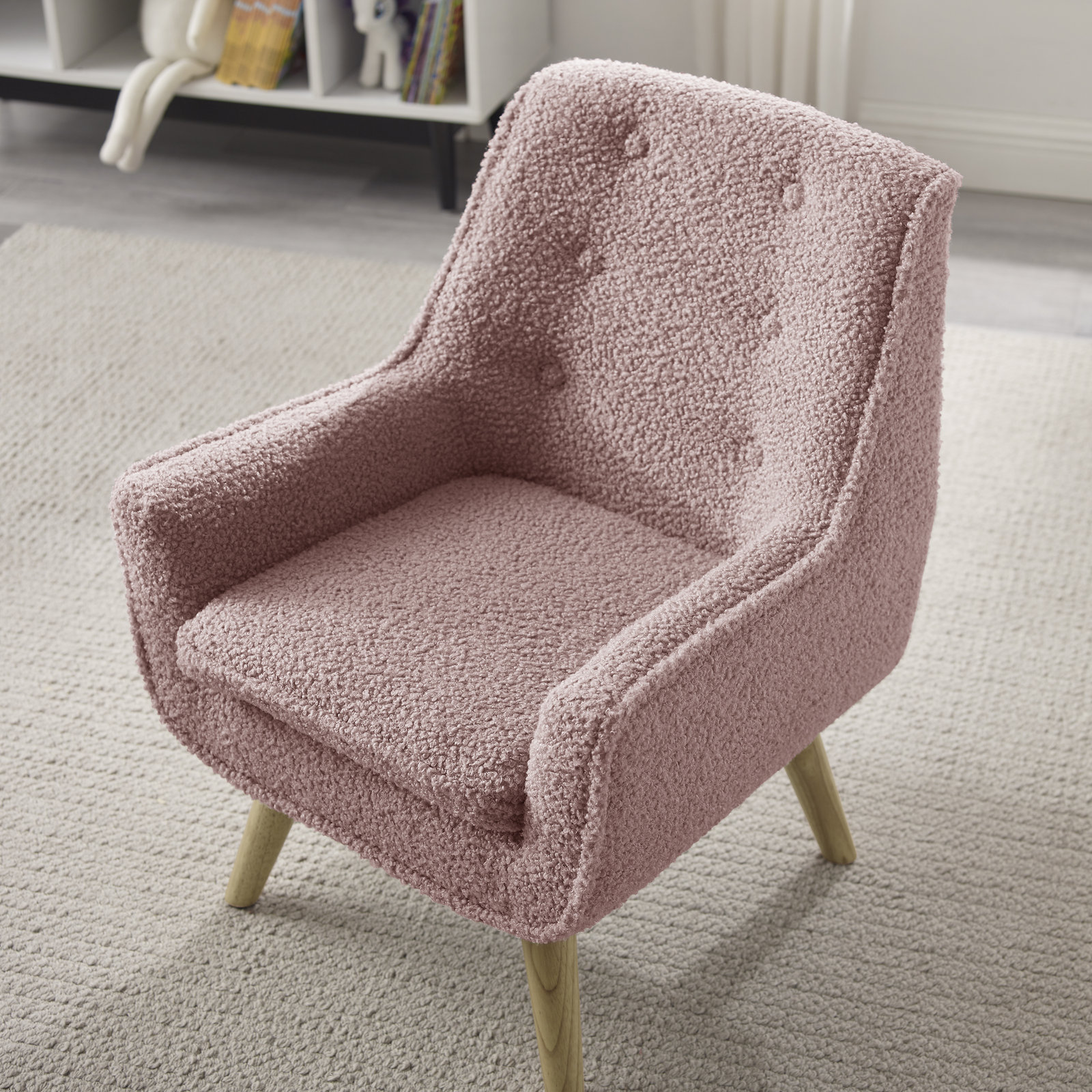 Kids 14.5" Sherpa Chair, Blush