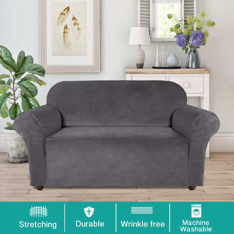 Housse de causeuse extensible en velours antidérapant et confortable, Gris