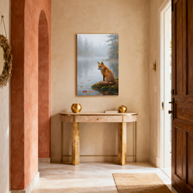 Ensemble de 1 tableau sur toile tendue représentant un renard dans un paysage d'automne, H 30 po x l 20 po