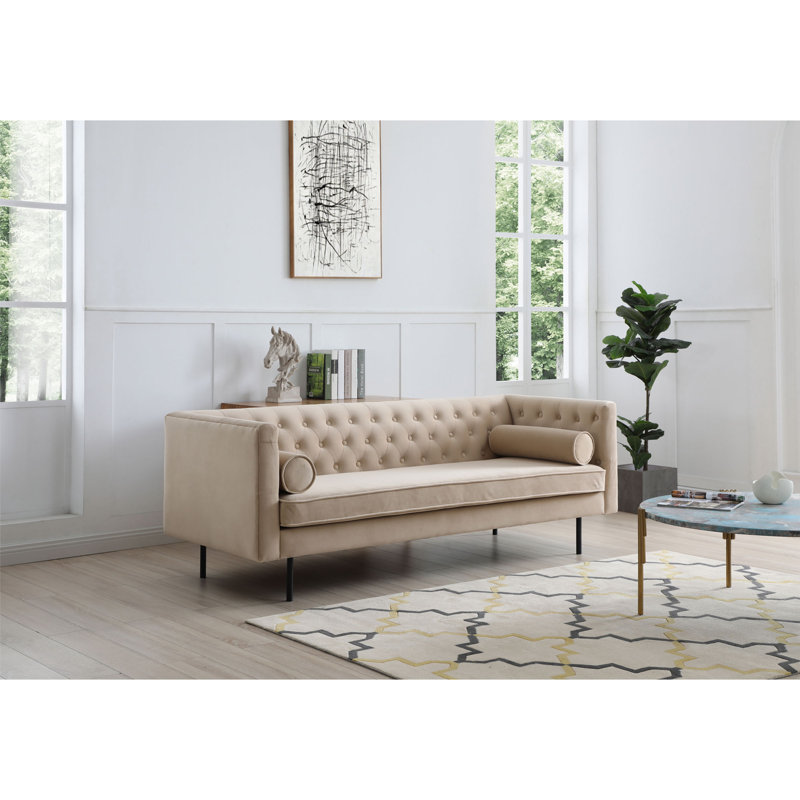 Dario 79'' Upholstered Chesterfield Sofa, Sand Velvet