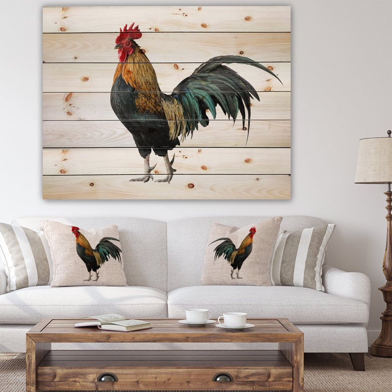 Poulet coq - impression sur bois sans cadre, H 8 po x l 12 po x P 1 po
