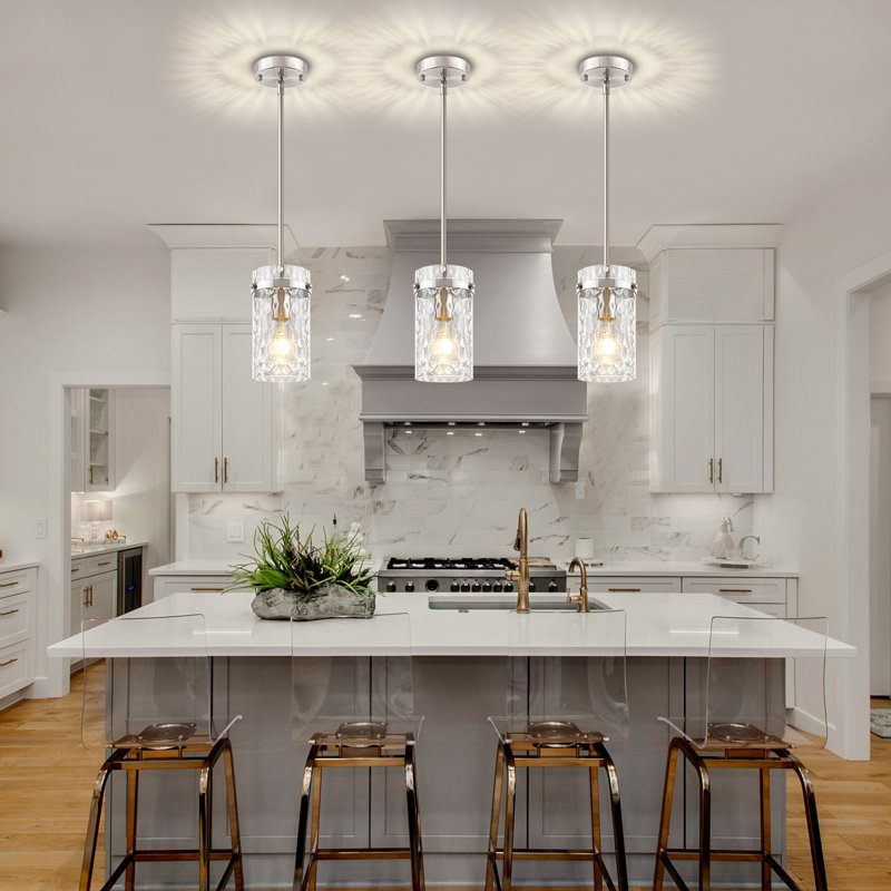 Aaron 1 - Light Nickel Modern Pendant Light With Cylinder Clear Water Glass Shade, Nickel