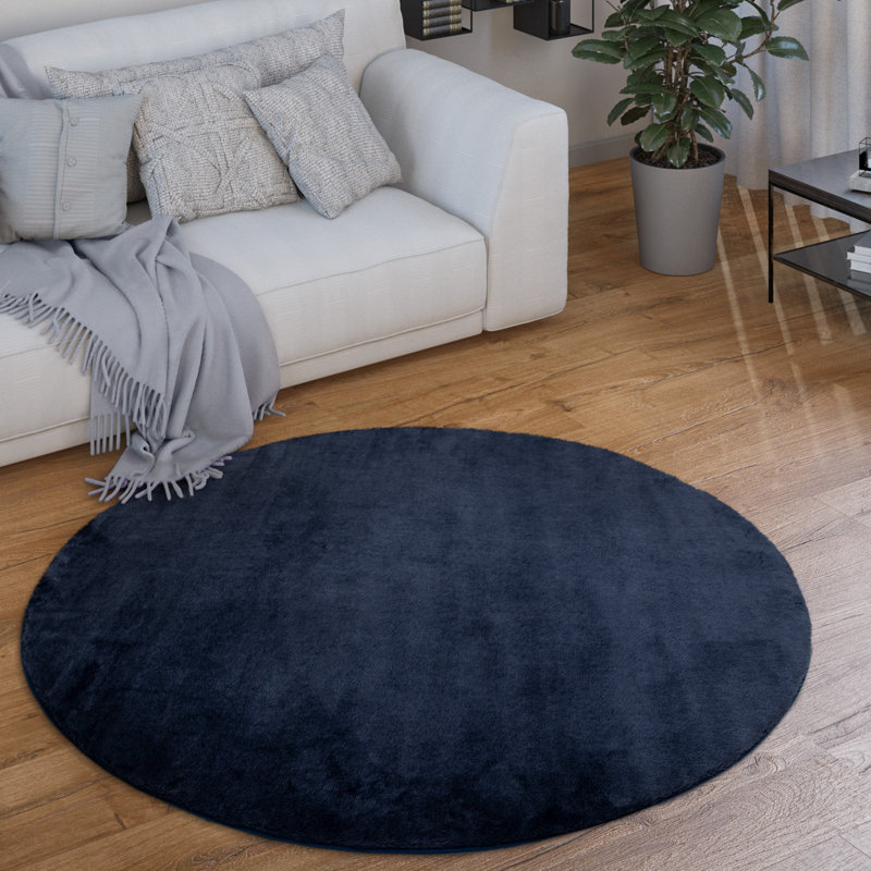 Tapis doux, doux, à poils courts, antidérapant, de couleur unie, lavable, Rond 6 pi 7 po, Marine