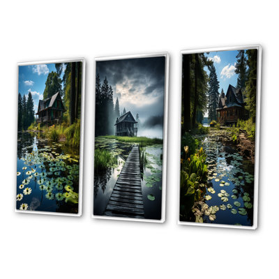 «Lakehouse Whispering Waters», 3 pièces sur toile