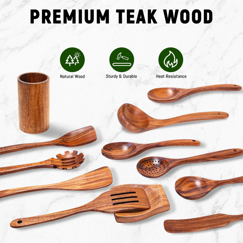 Ensemble d'ustensiles en bois naturel (ensemble de 12)