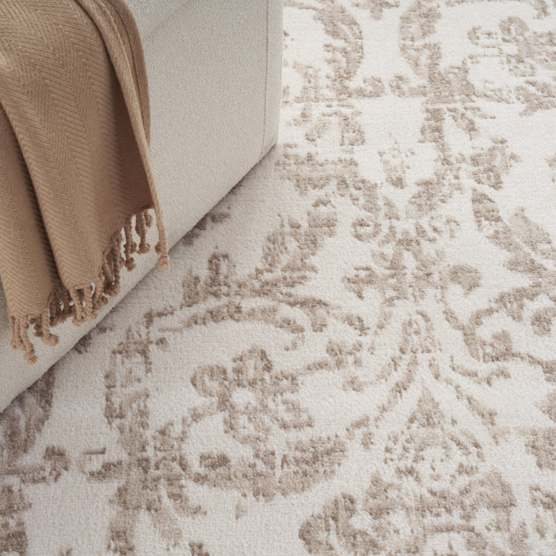 Cristiaan Damask Machine Woven Polypropylene Area Rug in Beige, Rectangle 8' x 10'