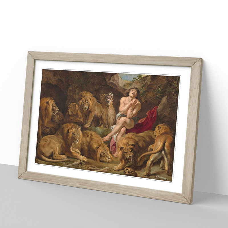 Daniel in the Lions' Den by Peter Paul Rubens - Picture Frame Painting on MDF, 27cm H x 36cm W x 2cm D, Oak Framed