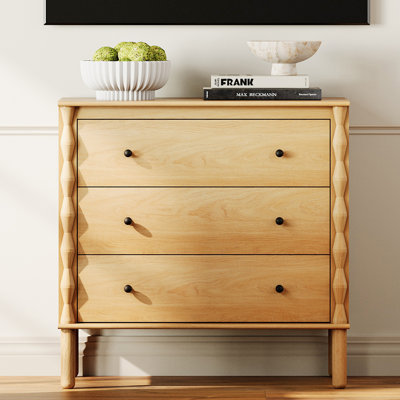 3 Drawer TV Stand With Solid Wood Legs,Oak