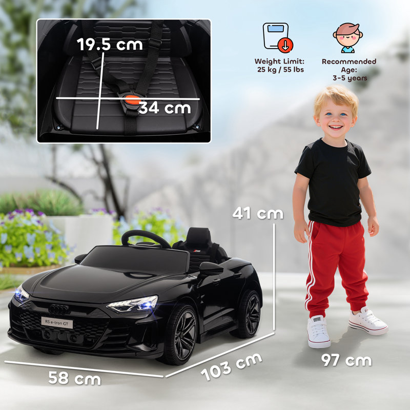 HOMCOM Audi RS e-tron GT Licensed Electric Car for Kids 12V Music Black
