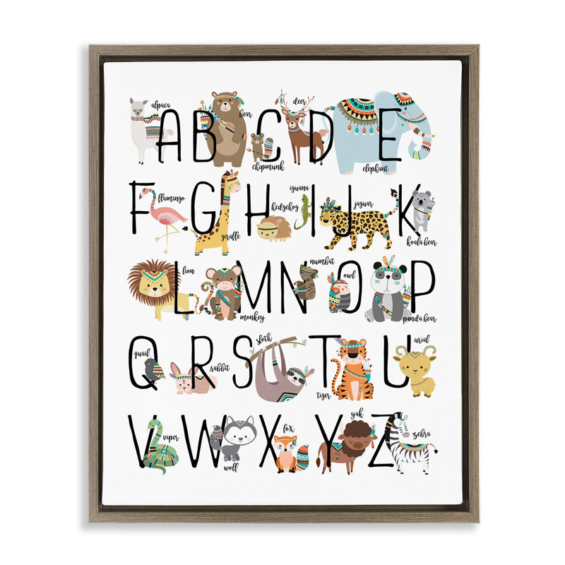 «Boho Animal Abcs» par Erica Billups, H 17 po x l 21 po, Cadre flottant orme Montalcino