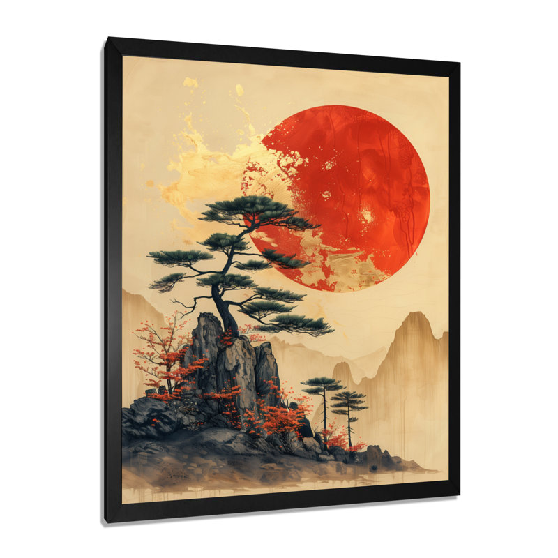 Décoration murale noire, orange, Japon, bonsaï, Japon, H 20 po x l 12 po x P 1 po, Toile encadrée noire simple