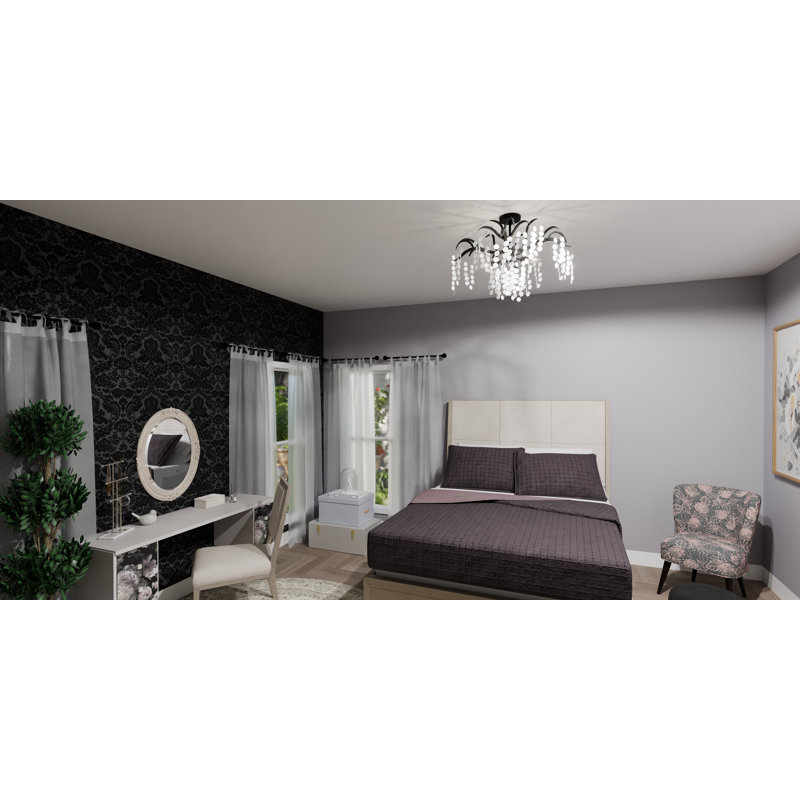 Keasha 6-Leaf Semi-Flush Mount, Matte Black