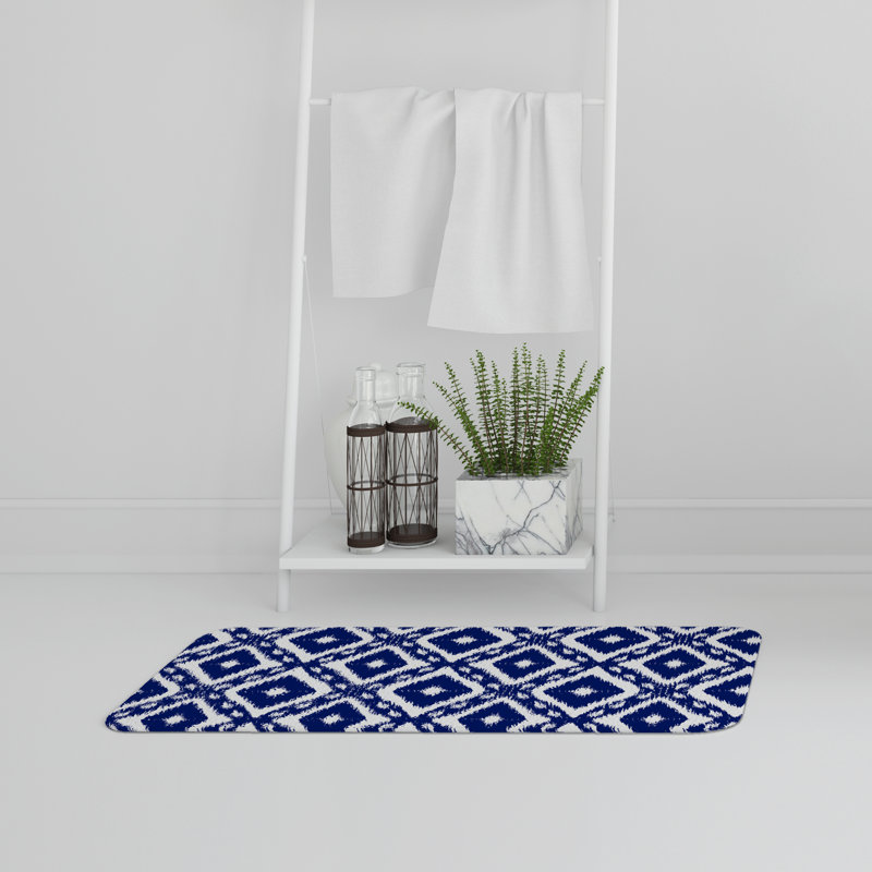 Akhalak Memory Foam Non-Slip Bath Rug, Indigo Ikat Diamond
