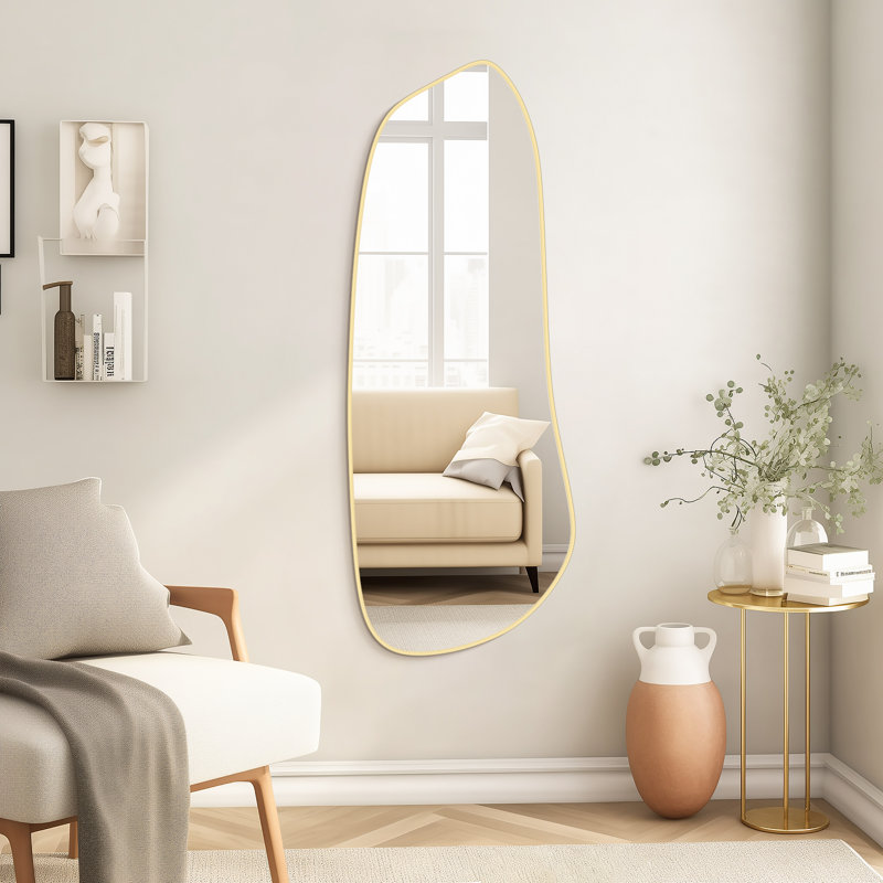 Miroir mural irrégulier, miroir en bois asymétrique, Doré