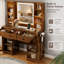 Meuble-lavabo avec lumières RVB, comptoir, miroir éclairé et séchoir à cheveux intégré, table de maquillage tout-en-un avec tiroirs et tablettes-433441199