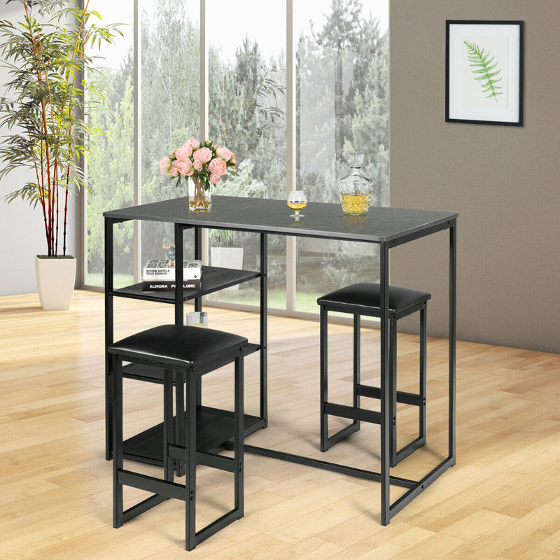 Ensemble repas 3 pièces avec coussins Paniagua, Noir