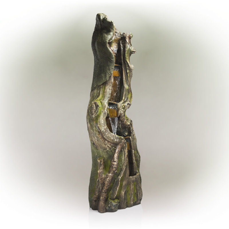 Fiberglass and Resin Tiered Woodcut Fountain, 12" H x 5" W x 8" D