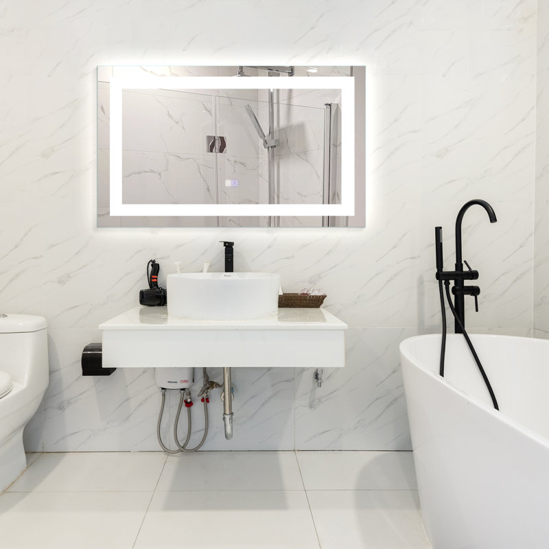 Amrhein Modern Frameless Lighted Makeup Mirror, 40" x 24"
