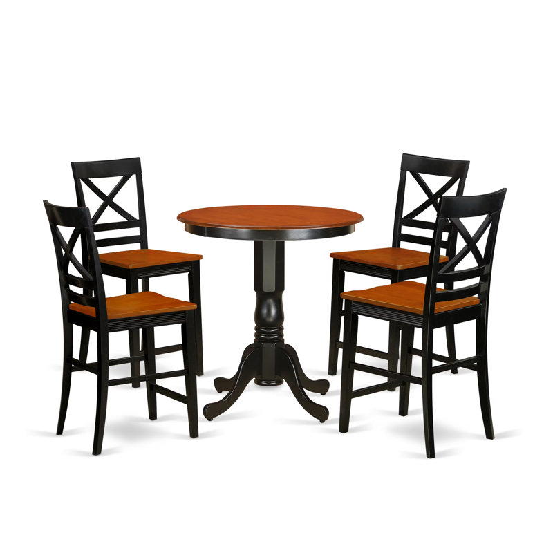 5 Piece Counter Height Dining Table Set Includes a Round Kitchen Table with Pedestal and 4 Dining Room Chairs, Black & Cherry
