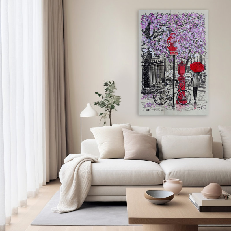 Panneau d'arrêt, croquis de paysage urbain noir et blanc contemporain, H 60 po x l 40 po