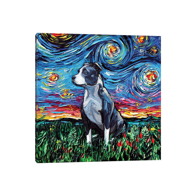 « Pitbull Night » par AJA trier, reproduction d’art, Pas de tapis, Toile tendue, H 12 po x l 12 po x P 1,5 po
