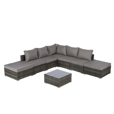 8 Pieces Outdoor Patio Sectional Sofa Couch,Wicker Furniture Conversation Sets With Washable Cushions Glass Coffee Table For Garden,Poolside,Backyard
