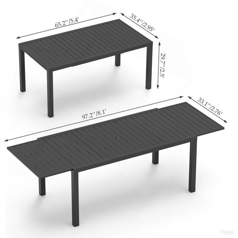 Table de salle à manger extensible en aluminium 97,2 po L