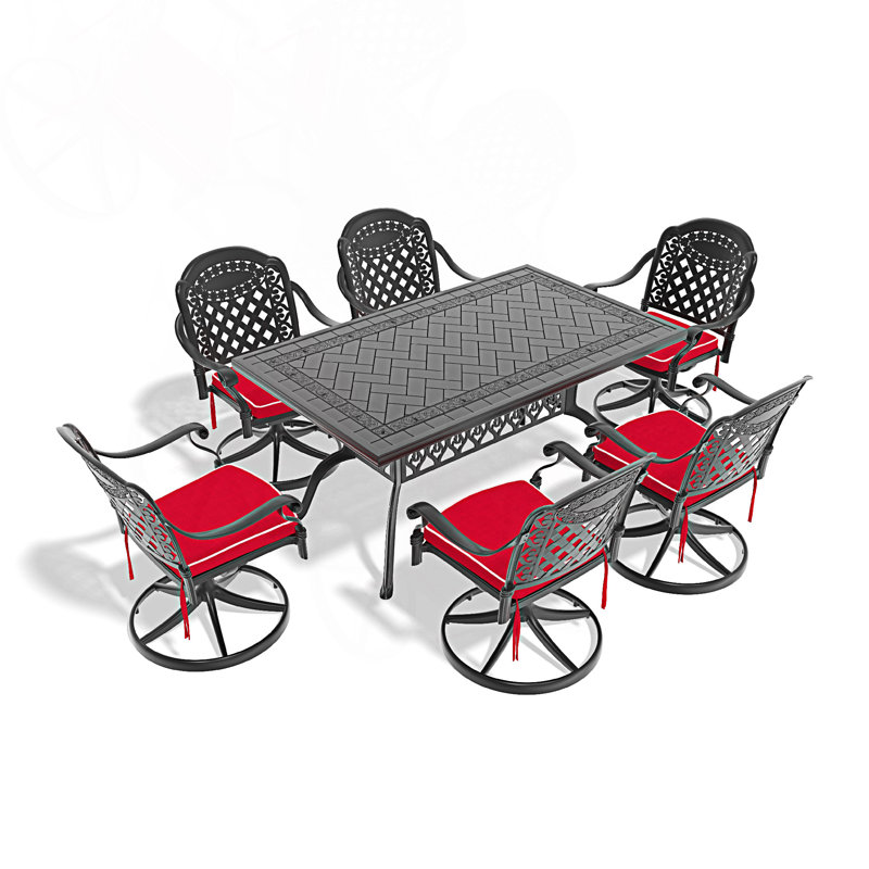 Ensemble de salle à manger 7 pièces en fonte d'aluminium, comprenant 6 chaises pivotantes et une table rectangulaire