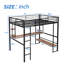 Lit mezzanine double noir avec bureau et tablettes allongés - style élégant, longues tablettes, matériau