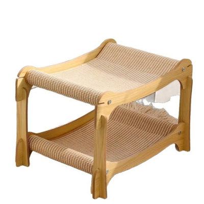 2-Tier Wooden Cat Scratcher Bed with Wear-Resistant Sisal Mat, Multi-Cat Integrated Rest & Play Station, Non-Shedding Sisal Cat Scratch Pad Cat Lounge Nest for Indoor Kittens & Adult Cats