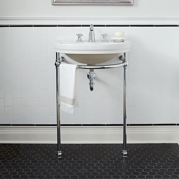 St. George White Vitreous China U-Shaped Console Bathroom Sink with Overflow, White/Polished Chrome