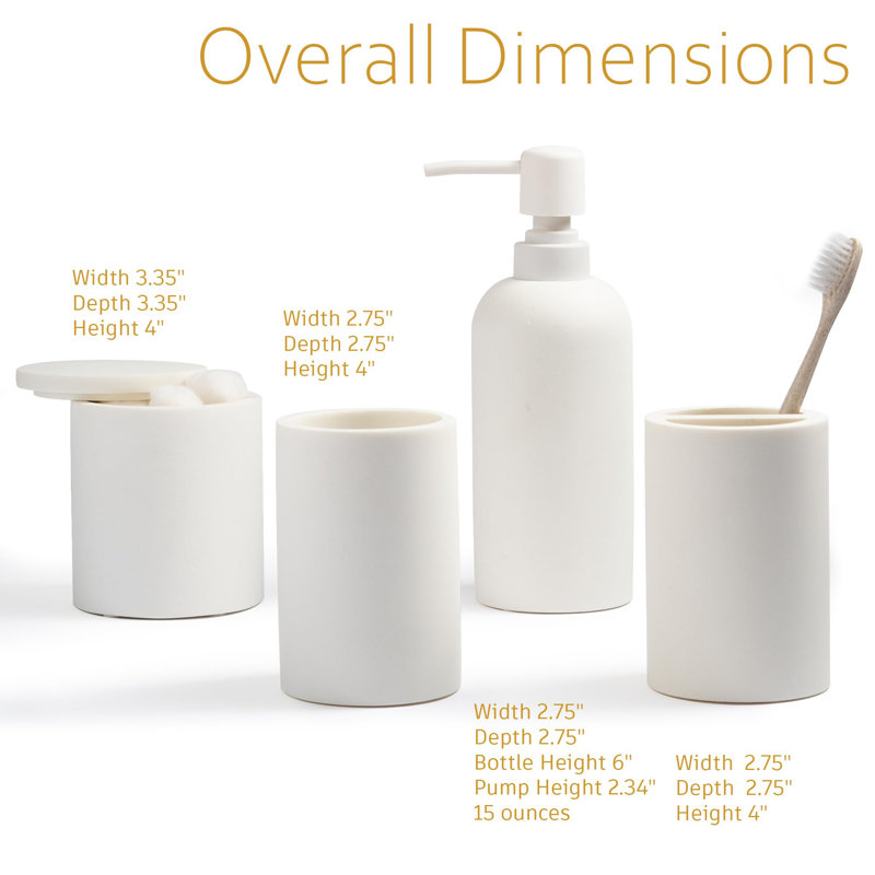 Ensembles d'accessoires de salle de bain, ensemble complet d'accessoires de salle de bain 4 pièces, ensemble de comptoir de meuble-lavabo, pompe à savon avec distributeur de lotion, gobelet, porte-brosse à dents, support Cotton Swab