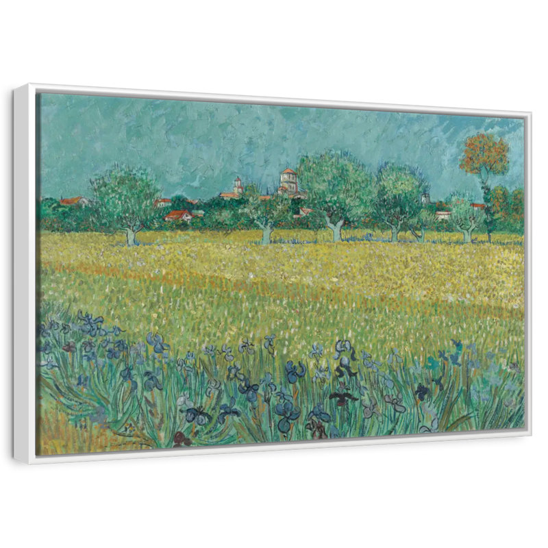 Champ avec des fleurs près d'Arles, 31 po x 21 po, Cadre flottant blanc
