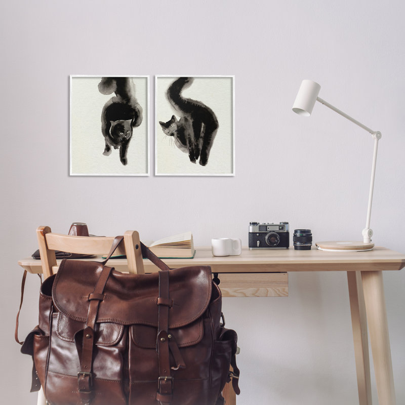 «Stupell Industries Minimal Black Cats», ensemble de 2 giclées par Melissa Wang, H 14 po x l 11 po