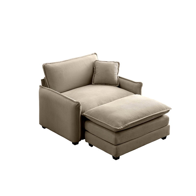 Canapé simple à assise profonde avec repose-pieds avec un oreiller, convient au salon et à la chambre à coucher, club plusieurs occasions, velours côtelé