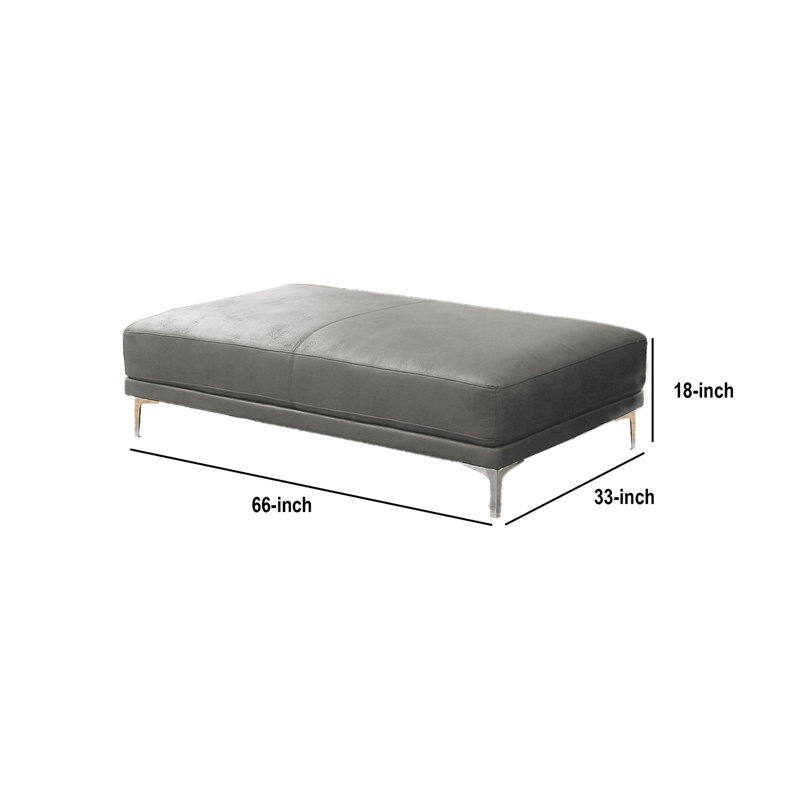 Repose-pieds rectangulaire en similicuir de 66 po de largeur Aprille, Similicuir gris