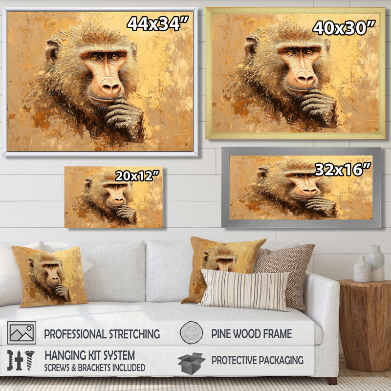Impression intelligente sur toile «Intelligent Gaze Of Baboon III», H 12 po x l 20 po, Noir