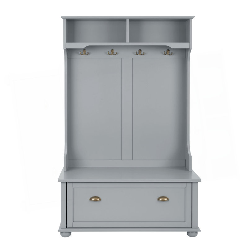 Modern Classic Hall Tree With Shoe Rack Bench And Coat Hooks For Hanging Storage, Entryway Bench With Open Shelves And Shoe Cabinets 40.16"W*18.58"D*64.17"H