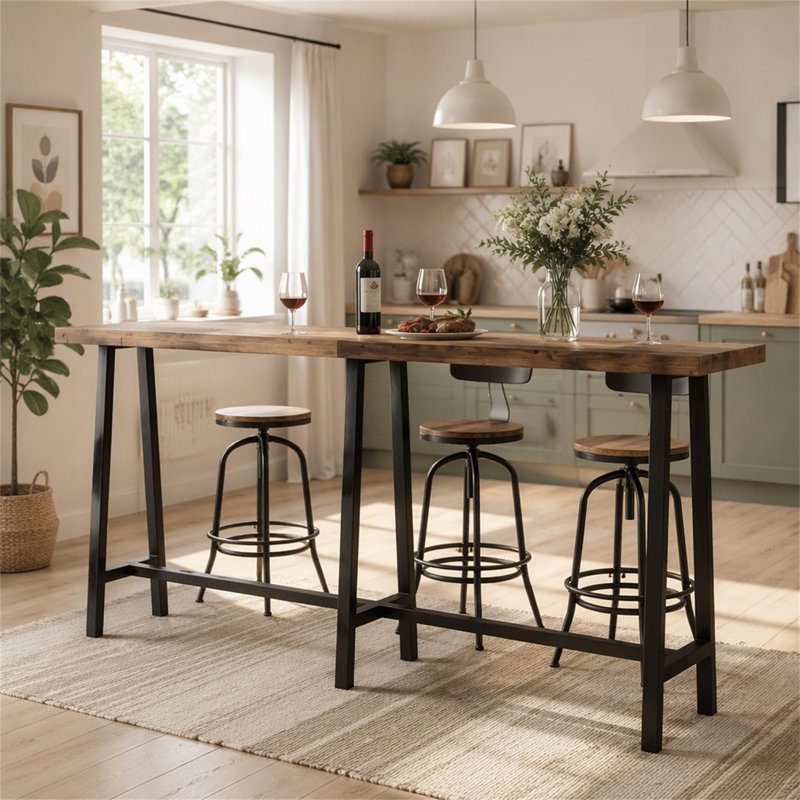 86" Extra Long Industrial Bar Table, Counter Height Solid Wood Pub Table, Narrow High Top