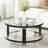 Modern Round Glass Coffee Table with 2-Tier Open Storage, Center Table for Mid-Sized Living Rooms, Black Metal Frame, 35.4"D-1194309598-1186625705