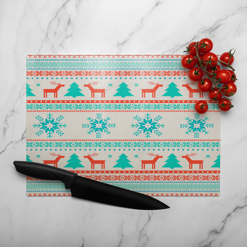 Christmas Traditional Knitted Dining Glass Chopping Board, 28cm L x 20cm W
