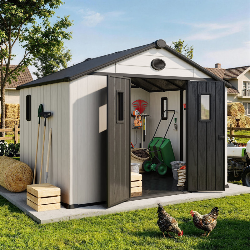 10X8FT Outdoor Storage Shed, Backyard Storage with Lockable Doors and Slooping Roof, Tool Shed for Backyard Garden Patio Lawn