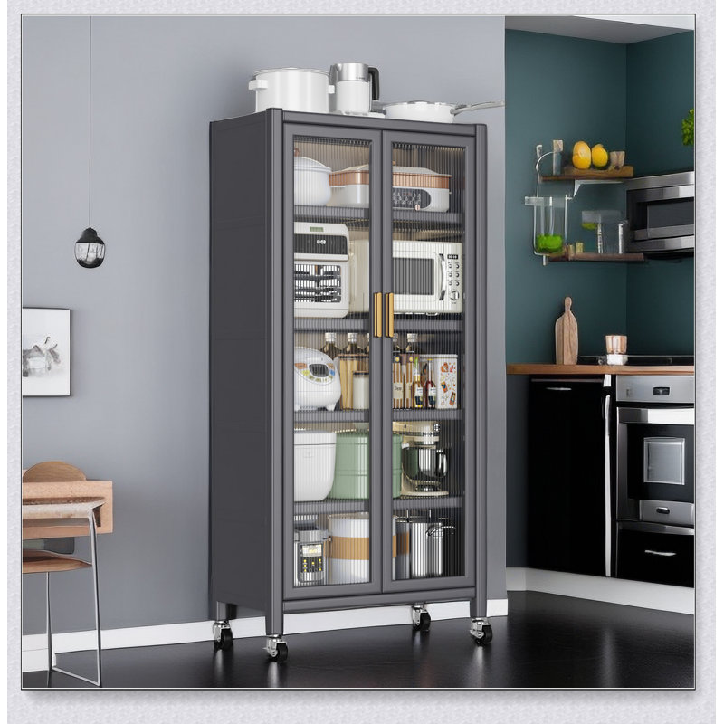 Floor-to-Ceiling Multilevel Kitchen Shelving with Open-Door Storage, High Load Capacity, and Smooth Rolling Wheels for Easy Mobility.