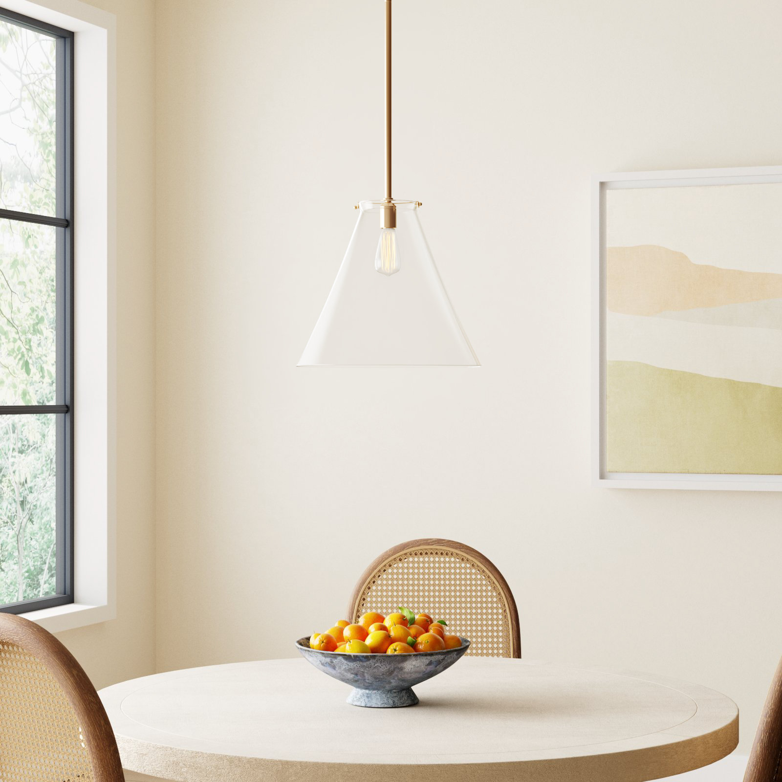 Catryn Single Light Glass Dimmable Pendant, Satin Brass