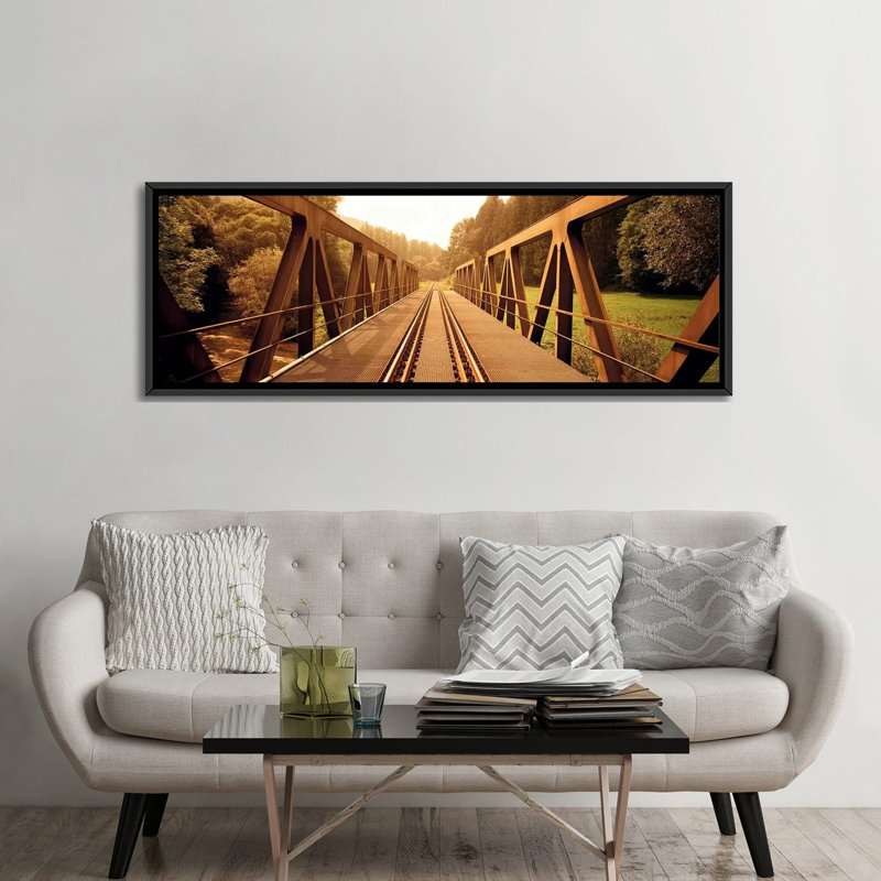 Railroad Tracks and Bridge Allemagne - reproduction de photo panoramique sur toile tendue, H 20 po x l 60 po x P 1,5 po