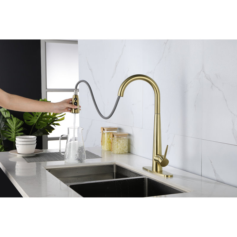 Robinet d'évier en acier inoxydable doré, rétractable, lourd 4,2 lb, acier de cuisine à débit de 1,8 gallon par minute, profondeur de 24 po, largeur de 10 po